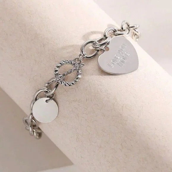 Silver Casual Women's Heart Shaped Bracelet - Picture 6 of 7